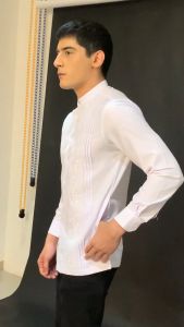 Casella Baju Koko Putih Pria Lengan Panjang Premium Pleats Embroidery