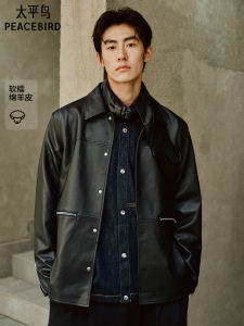 Peacebird Mens Fashion Urban Casual Long Sleeve Sheepskin Jacket Cozy Winter Outerwear Peter Do Collaborative Edition