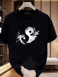 Áo Thun Nam Tay Ngắn in Họa Tiết Trung Hoa Cổ Tròn Rộng Rãi Mùa Hè Thường Ngày Thoáng Khí Chống Nhăn