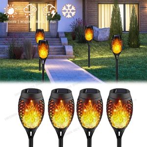 กันน้ําพลังงานแสงอาทิตย์เปลวไฟ LED ไฟฉายกลางแจ้งลานลานภูมิทัศน์โคมไฟสนามหญ้าสําหรับตกแต่งลานสวน