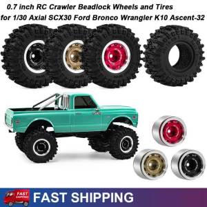 ONEVAN | 4Pcs 0.7 inch Metal RC Crawler Beadlock Wheels Rims Tires Set for 1/30 Axial SCX30 Ford Bronco Jeep Wrangler K10 Ascent-32
