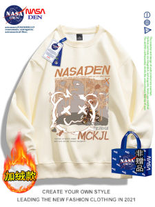 NASA Joint Name Heavy Weight Winter 2023 American Casual Cartoon round Neck Long Sleeves Sweatshirt Male Velvet Padded Thickened Coat