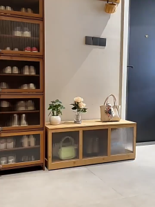 Finelife Solid wood storage cabinet Household living room layered cabinet Bedroom grid cabinet Modern tatami windowside Locker