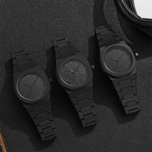 Mens Fashion Simple Black Large Dial Quartz Watch Casual Polycarbonate Butterfly Buckle Strap Male Waterproof Clock Wristwatch