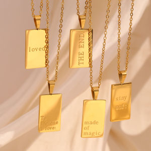 E.B.belle Meaningful Letters darling loved Rectangular Pendant necklace Hypoallergenic stainless steel jewelry Gifts for women