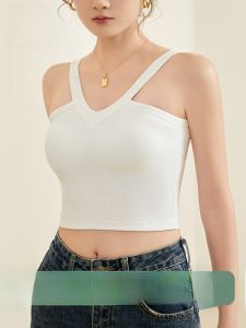 Miiow | Pure Cotton V-Neck Strap Vest Women Summer 2025 New Style With Chest Pad Base Layer Outdoor Wear Beautiful Backless Sleeveless Short Top