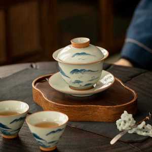 Dehua Hand-Painted Ceramic Tea Set Three-Axis Lid Bowl Tea Cup No Scalding Household Gongyao Tea Brewing Apparatus