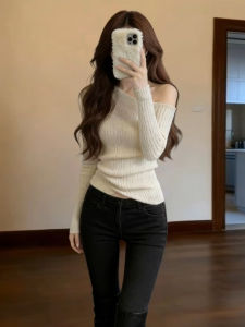 ZHENMANZI | Stylish Slanted Shoulder Knitted Sweater for Spring Womens Base Layer Top