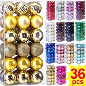 36pcs/box 4cm Set Gold Red Metallic Plastic Ball Xmas Balls Set Ornament for Christams Tree Decor Christmas Balls Decorations Home Hanging Decorative Balls