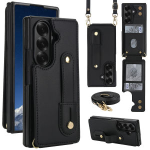 Ốp Điện Thoại Samsung Galaxy Z Fold 8/7 Bằng Da PU Có Dây Đeo Tay Chống Sốc Dây Đeo Vai Ngăn Đựng Thẻ Thiết Kế Nửa Bao Bọc