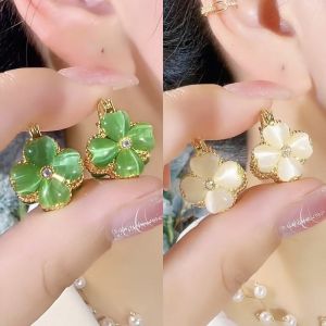 Hoa Tai Hoa Mắt Ngọc Bích Đính Đá Hoa Kẹp Tai Kim Loại Trang Sức Thời Trang Nữ Phong Cách Hàn Quốc Hợp Kim Vàng Bạc