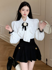 Winter Plus Size Fashion Suit for Women: Warm Comfortable High Waist Crewneck Pleated Skirt Two-Piece Set Ideal for Casual Occasions