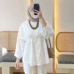 Alya Shirt Atasan Wanita Kemeja Kerut Depan Vio Blouse Bahan Linen Oversize Ld 120