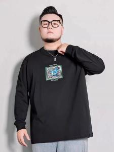 Loose Fit plus Size Mens T-Shirt Pure Cotton Long Sleeve Printed Base Shirt American Style Trendy Brand Autumn Fashionable