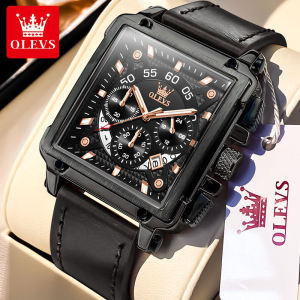 OLEVS Jam Tangan Pria Anti Air Terbaru LED Tali Kulit Luxury Bercahaya Kalender Multifungsi Quartz Watch Man