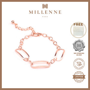 MILLENNE Made For The Night Rectangle Chain Loop Cubic Zirconia Rose Gold Bracelet with 925 Sterling Silver