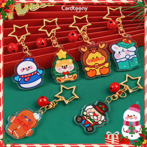 Gantungan Kunci Akrilik Natal Dengan Bel Lonceng Christmas Keychain Acrylic Xmas Teddy Bear Duck Shiba Inu Gingerbread Snowman Cute Lucu Imut
