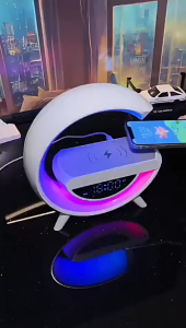 【🔥SG SELLER🔥】RICHMENTGADGET Portable Multifunctional Bluetooth Speaker LED Table Lamp with Wireless Charger and FM Radio RGB Colorful Atmosphere Night Light and Alam Clock All-in-one Machine Strengthfully Smart Speaker for Christmas Gift Home Office