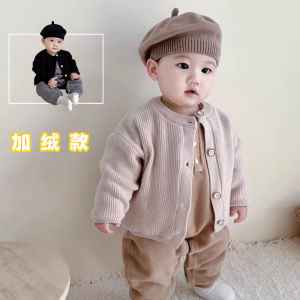 Autumn Winter New Style Fleece Lined Knitted Open Cardigan Sweater for Baby Girls Children Korean Version Clothes Kids