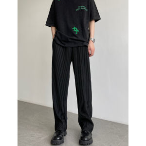 Cool Relax Fit Ice Silk Trousers With Wrinkle Design