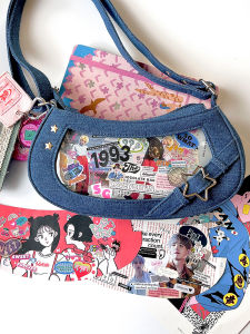 Original Painful Bag Versatile Small Quantity Single Shoulder Slant Cross Womens Axillary Jeans Bag 【Asteroid】By Wudong Shop