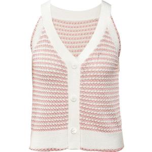 TAMMY TANGS | Sweet Style Stripe Shoulder Digging Sleeveless Vest Summer Knitted Top Women Celebrity Same As Sugar Power Cute Age Reduction