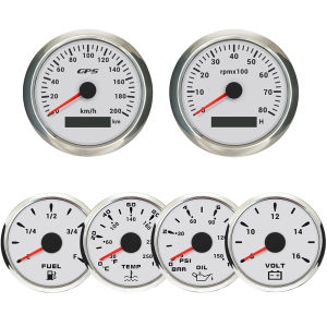 ELING 6 Gauge Set 85mm 200km/h 160MPH GPS Speedometer Tachometer 52mm 0-120℃ Water Temp Oil Pressure Fuel Level Voltmeter 12V