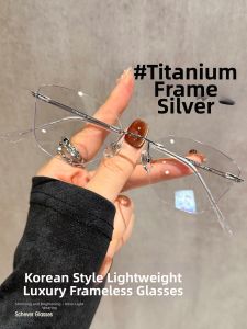 Schever | Ultra Light Rimless Titanium Glasses Female Silver Tone Small Frame