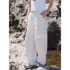 Outdoor Utility Paratrooper Pants Womens Spring Autumn Casual Versatile Drawstring Sports Long Trousers Commute Style Straight Leg Polyester