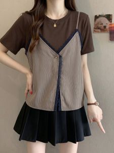 SHIMANQING | Stripe Patchwork Square-Shoulder T-Shirt