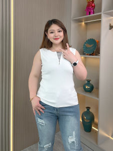 เสื้อกล้ามแขนกุดลายทางไซส์ใหญ่สำหรับผู้หญิง ชุดทำงานสไตล์เกาหลี ทรงเข้ารูป ผ้าฝ้ายผสม ฤดูร้อน 2025 เสื้อตัวนอกแฟชั่น