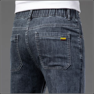 Loose Fit Straight Leg Casual Jeans Mens Elastic Waist Deep Color Autumn New Large Size Spring Autumn Long Pants Youth Fashion
