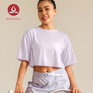 Moving Peach Women Sports Short Sleeves Relaxed Fit Crop Top Breathable Running Exercise Classic Crew Neckline T-shirts Gym Fitness Daily wear ATL(new)