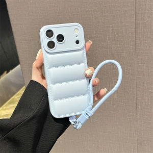 Luxury Lanyard Wrist Strap Down Jacket Phone Case For iPhone 17 16 15 14 Pro Max Air Plus 13 12 11 17Pro Soft Silicone Cover