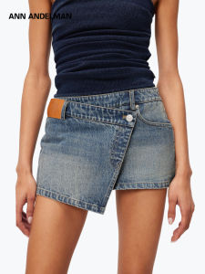 Ann Andelman Direct Blue Asymmetric Denim Mini Skirt Womens Uneven Hemline Retro Semi-length Skirts Commute Simple Style