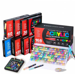 12-60 Colors Direct Liquid Soft Brush Tips Art Acrylic Markers For Painting Drawing Glass Wood Paper DIY Back To School