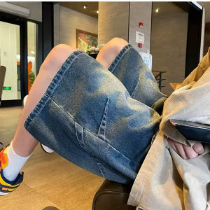 American Style Washed Short Sleeve T-Shirt Set for Men Summer Trendy with Denim Shorts Student Handsome Whole Set Casual Sportswear