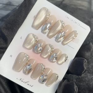 MONLEYTA | Handmade Nail Tips Wedding Short And Long Wearable Nails New Year Elegant Nail Stickers For Brides And Women