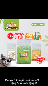 Combo 3 túi 18L-Cát đậu nành 100% thành phần tự nhiên BUMBUM - cát mèo ít bụi an toàn vón nhanh - Premium soybean cat litter