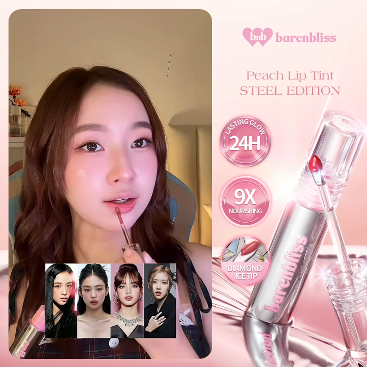 【NEW-STEEL EDITION】barenbliss BNB Peach Makes Perfect Lip Tint  Vibrant | Long-lasting | Glossy | Steel applicator | Nourishing | 24-hour glow | Shiny, Soft & Smooth lips | Deeply hydration | Smooth glaze | Refreshing cooling effect | High gloss