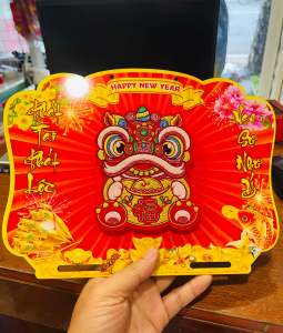 Bìa gỗ con Lân treo block lịch 2026  tranh treo tường cao cấp ( 20x29 ).