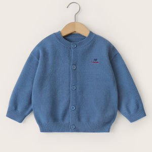 Spring Autumn Knitted Cardigan for Boys Baby Kids Children Fashionable Long Sleeve round Neck Loose Fit Single Button Closure