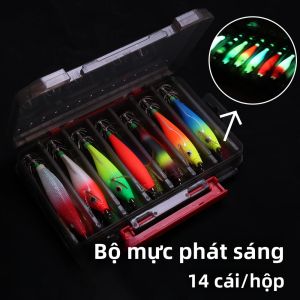 14 Chiếc Dạ Quang Bằng Gỗ Tôm Mực Jig Giả Mồi Thấm Hút Phát Ra Ánh Sáng Biển Mồi Câu Cá Với Sắc Nét Mực Móc Câu Cá Biển