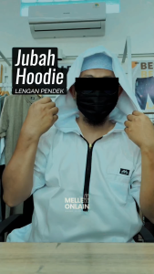 Jubah Hoodie Lengan Pendek Gamis Pria Zipper Baju Muslim Melleonlain