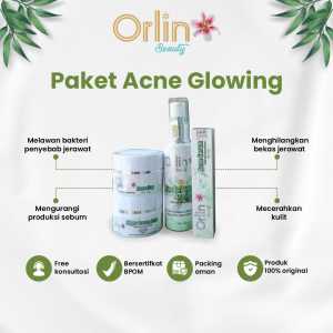 Orlin Beauty Skincare Paket Acne Glowing Membantu Menyembuhkan Jerawat dan Mencerahkan Kulit Wajah / bpom ( free duoble gift cantik )