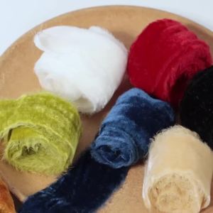 1 Roll 4cm Frayed Edged Satin Handmade Velvet Silk Ribbon For Wedding Invitation Bouquets Birthday Party DIY Decoration Gift