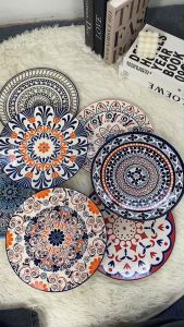Morocco Collection เซรามิกส์ ลวดลายด้วยสีสัน จานเป็นจานลวดลายสวยงาม จานเซรามิกส์ 10 นิ้ว