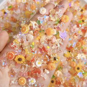 60PCS Creative Fudge Heart Dragonfly Orange Resin Nail Charms Transparent Star Butterfly Flower Mixed Nail Art Decorations DIY