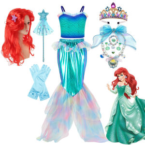 Disney Movie Little Mermaid Costume Play Birthday Idea Princess Ariel Party Dress up Two Pieces Set Purim Festival Apparel Frock