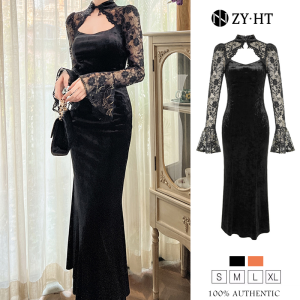 ZYHT EraVogue Womens Autumn/Winter Dresses Velvet Dresses Cotton Dresses Blue Dresses Pink Dresses Black Dresses Long Sleeve Slim Elegant Dresses 20961